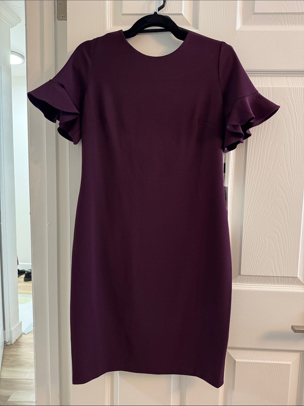 Calvin Klein Plum Ruffle-Sleeve Shift Dress